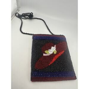 Vintage Beaded Bag Black Purse Boho Art Shoulder‎ Bag Evening Crossbody